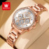 OLEVS TY715 Diamond Luxury Elegant Quartz Watch For Women Roman Scale Chronograph Ladies Wristwatch Stainless Steel Dress Watch - White & RoseGold